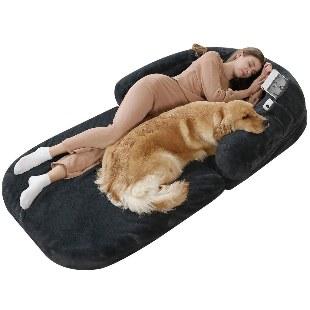 Foldable dog sofa bed kennel 180x115x25cm in long hair light grey or dark grey cloth with removable washable cover.