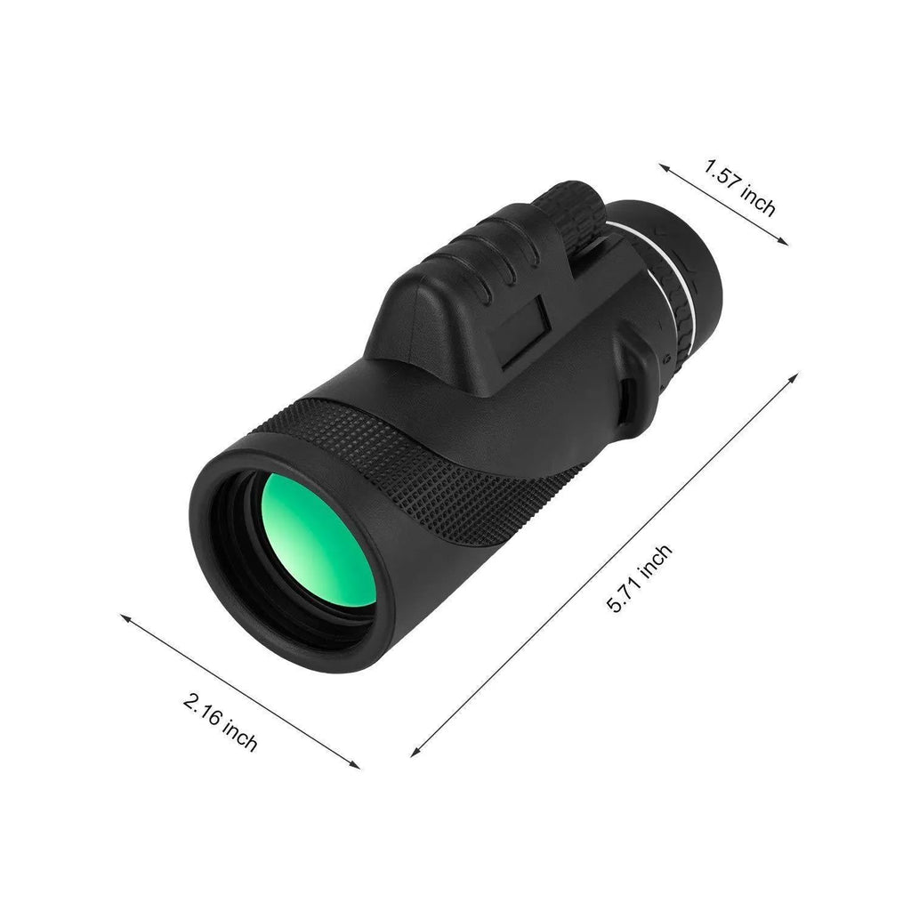 Black 40x60 monocular telescope with compact 144mm design and fully coated FMC lens