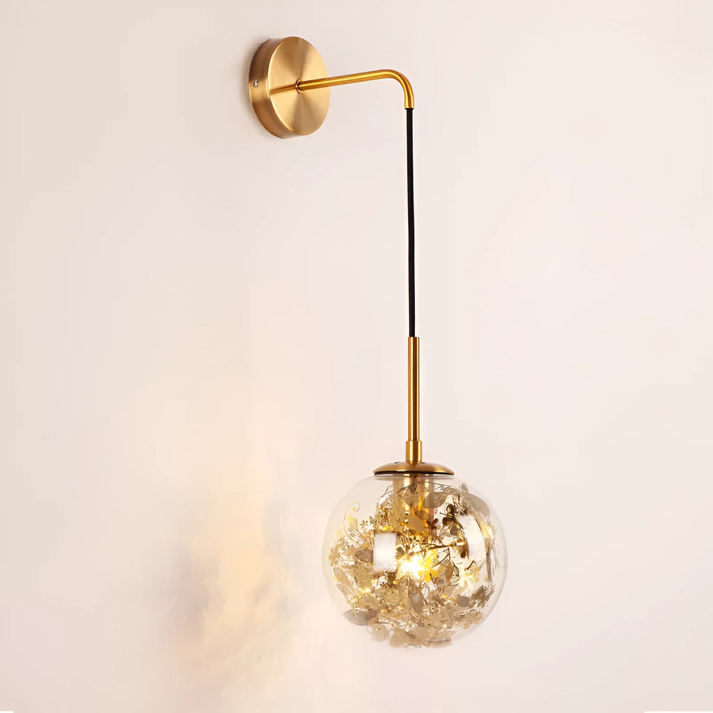 Modern glass wall-mounted bedside lamp in gold or silver finish, shown in 15cm and 20cm size options.