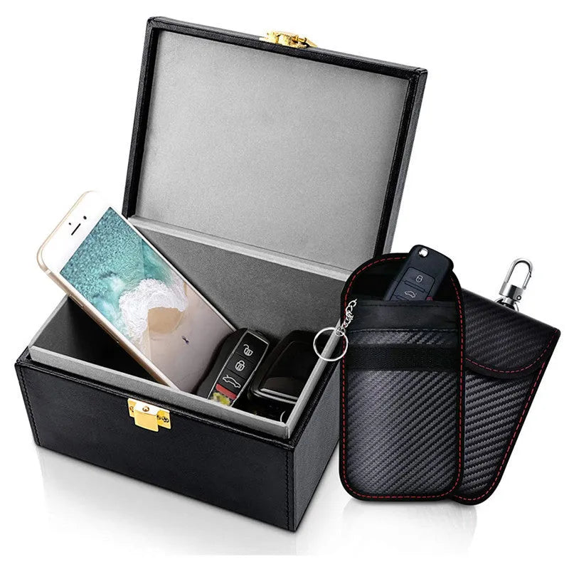 Carbon fibre RFID shielding box with two key cases for anti-theft protection