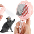 Grey spray cat brush with release button for pet grooming and shedding control