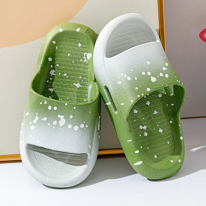 Children's gradient blue PVC slipper sandals with non-slip sole on a light background.