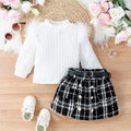 White girls three-piece suit with furry cotton top, woolen skirt and belt for autumn winter
