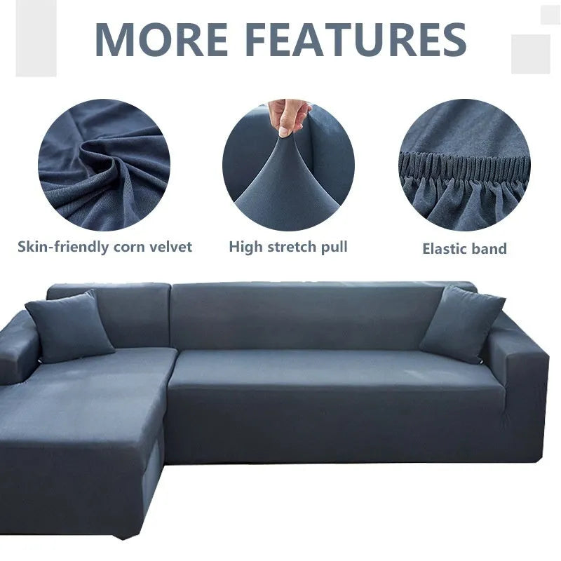 Nordic elastic polyester sofa cover set in solid colour, two pieces, for single to four person sofas, 90-300cm length distance