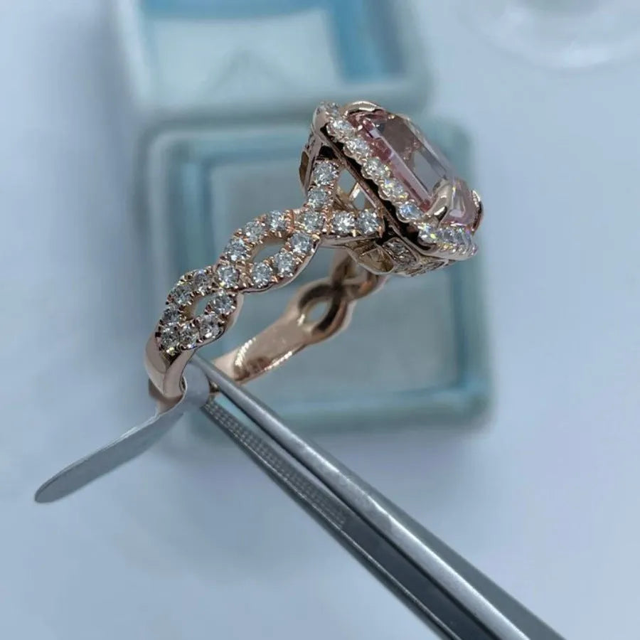 Geometric rose gold alloy ring showing electroplated finish and contemporary design