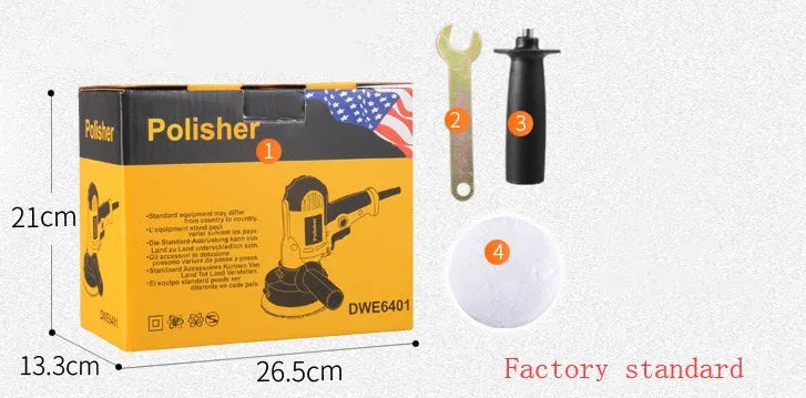 Yellow automotive polishing machine with 125mm disc for car, metal, wood and ceramic surfaces
