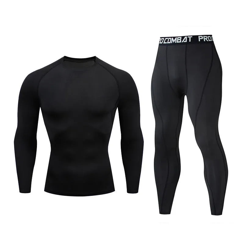 Men's fitness suit with long-sleeved top and trousers in tight-fitting design, milk silk spandex fabric