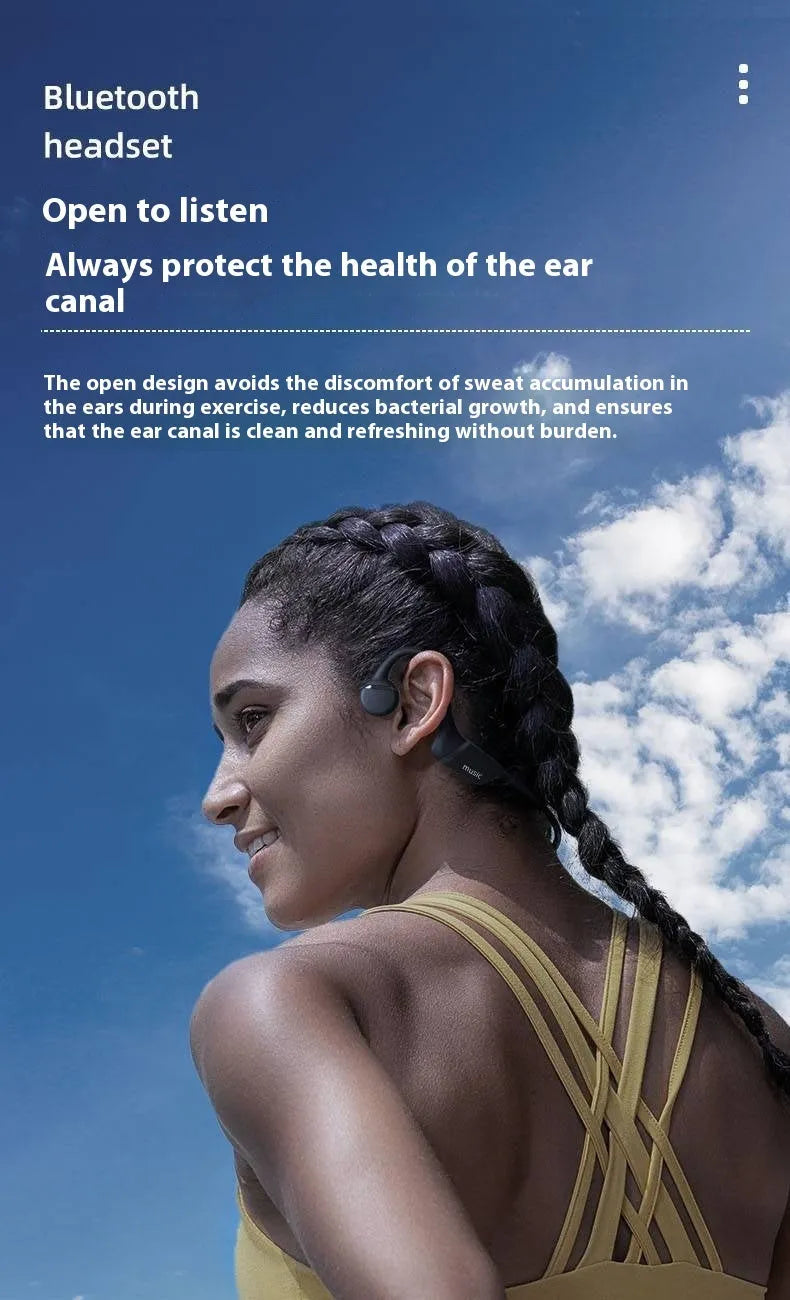H12 open bone conduction wireless Bluetooth headset with ear hook, plastic build, white or black, shown for sports and calls