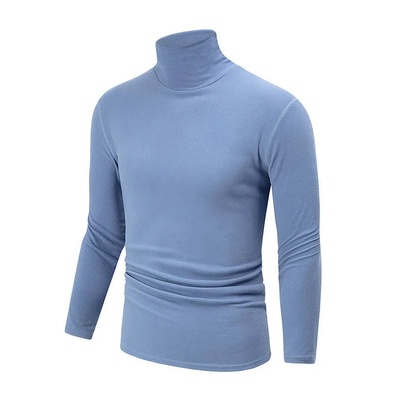 Men's high-neck long-sleeve polyester base layer top in solid colour, thick 201-250 g/m², sizes S-XXL