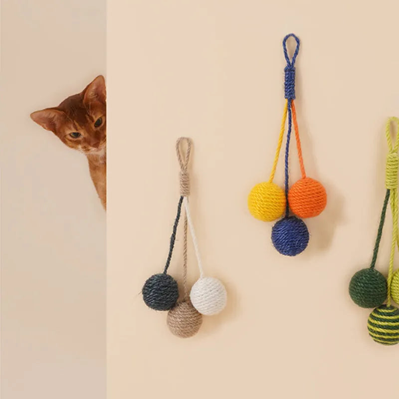 255mm cat teaser stick with colourful bite-resistant catnip balls in blue, green and red yellow blue combinations