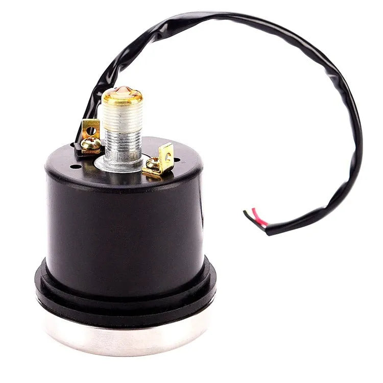Black round motorcycle mechanical speedometer with dual kilometer and mile scales, 61.5mm diameter, 12V