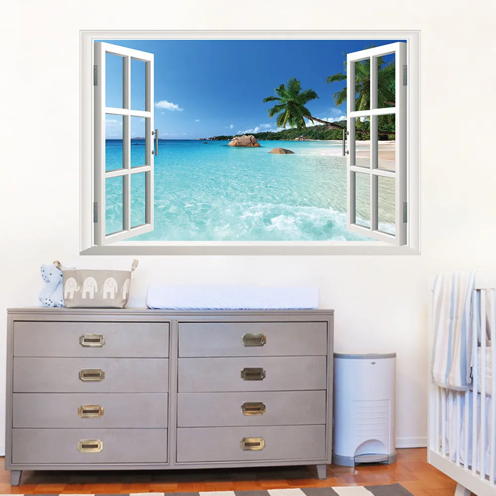 Sea view mural wall sticker 60x90cm paper and PVC composite with fire retardant coating