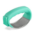304 stainless steel garlic press in four colour options showing modern design and compact 11 by 7cm dimensions