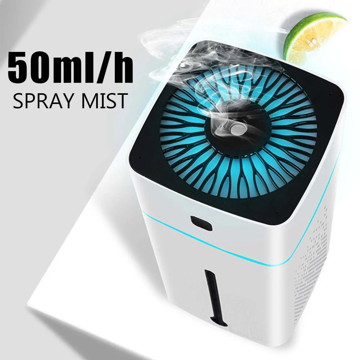 Black and white desktop humidifier with 1000ml capacity and USB interface for home office use
