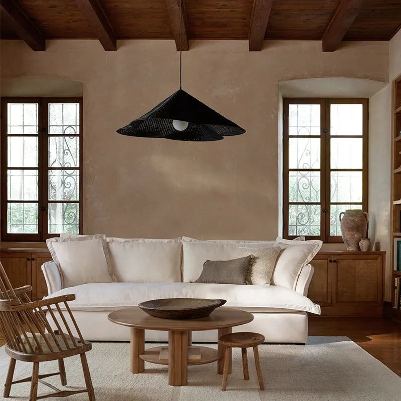 Silent Style woven rattan ceiling lamp in natural colour, shown in 50cm, 60cm, and 80cm diameter options.