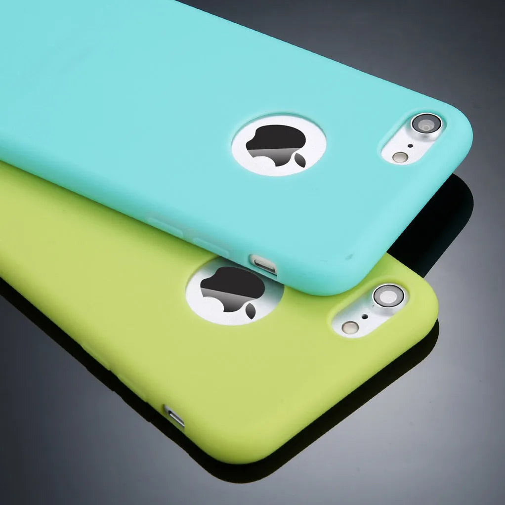 USLION soft silicone TPU phone case in Candy Colours for iPhone models on a table.