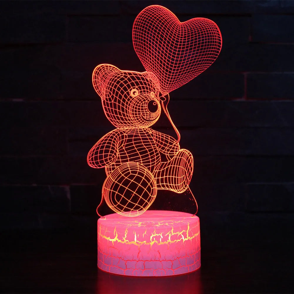 3D cute bear creative night light with colourful acrylic shade and LED source, shown as a shaped night light for home or hotel use.