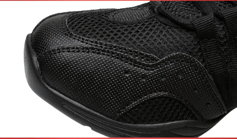 Women's jazz dance air cushion elevator shoes black gold colour cotton mesh upper side view