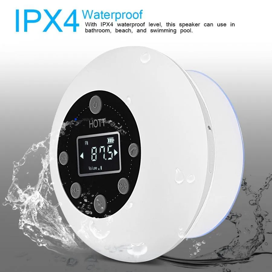 White portable Bluetooth speaker, 85x85x40mm, 240g, waterproof card, built-in battery, USB connection