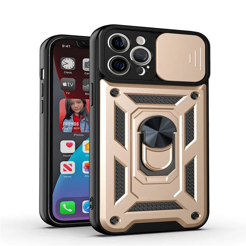 Sergeant sliding window iPhone case in blue colour with magnetic bracket for device protection