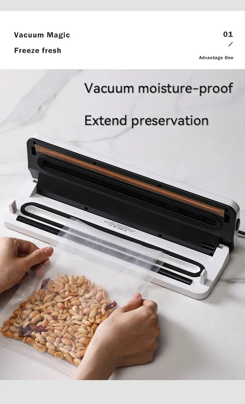 Compact black automatic vacuum sealer for household food preservation and item storage