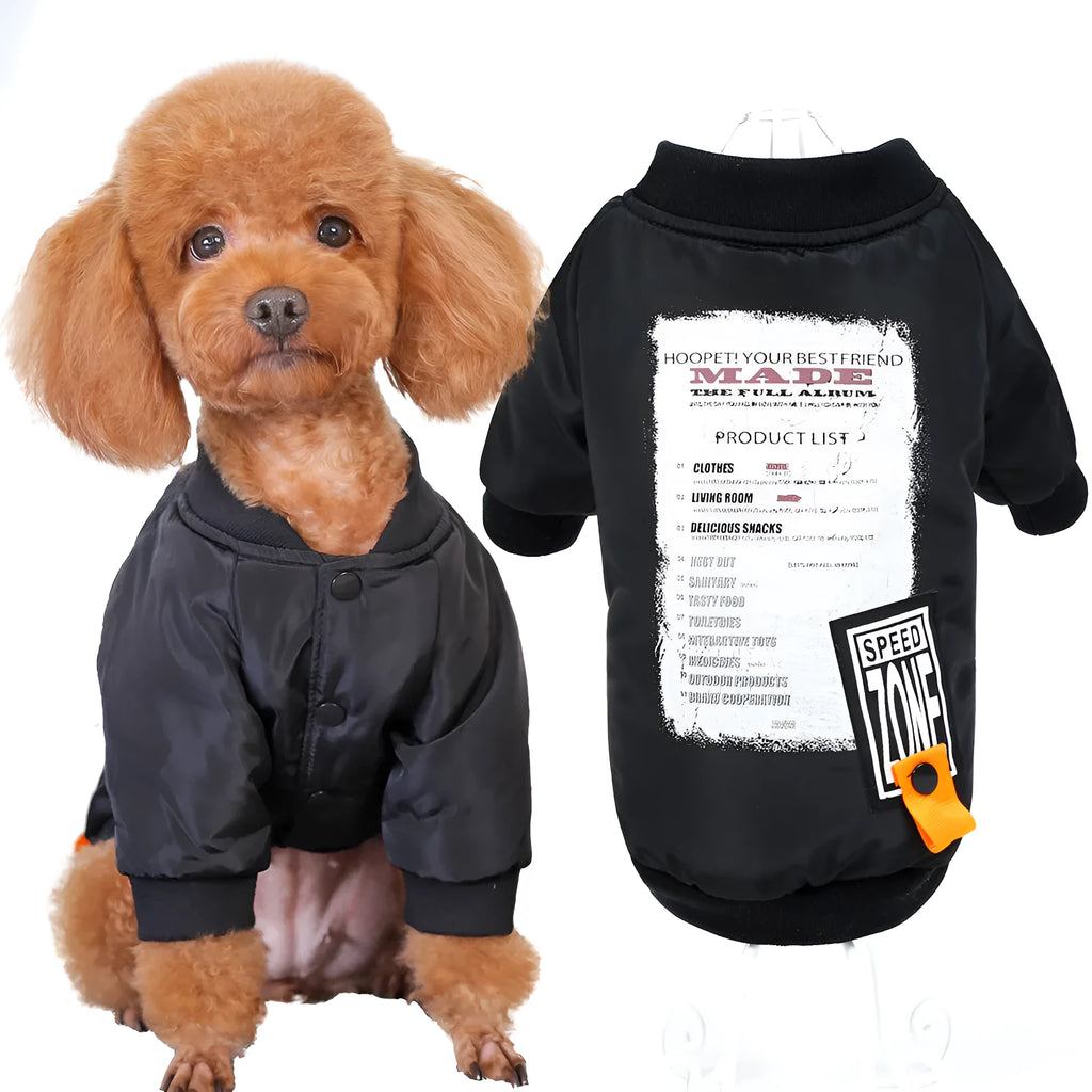 Black printed cotton dog coat winter jacket for small medium large dogs