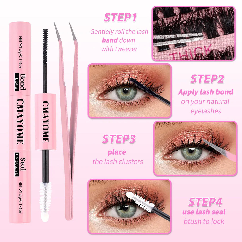 Segment single cluster DIY false eyelash extension suit with chemical fibre material and application tweezers