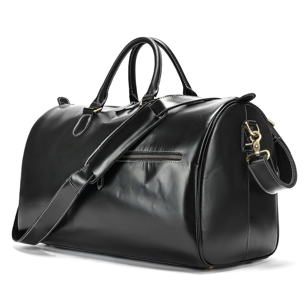 Men's vintage-style genuine leather crossbody bag in large size with crossbody strap.