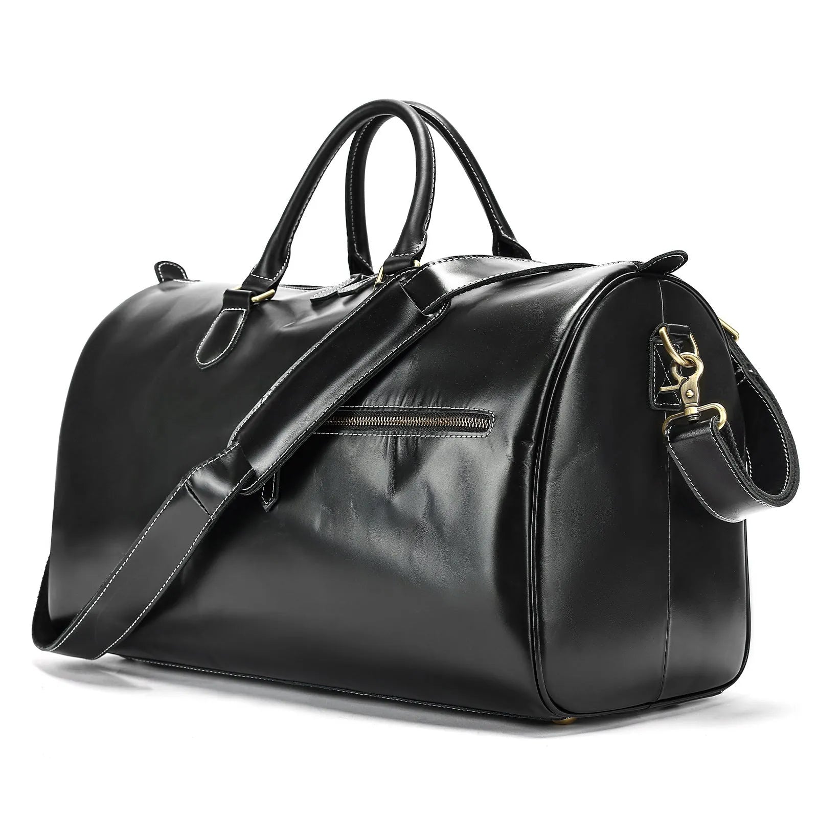 Men's vintage-style genuine leather crossbody bag in large size with crossbody strap.