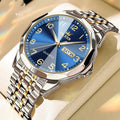 Men's digital calendar quartz watch with luminous hands and stainless steel band, round dial, available in all black