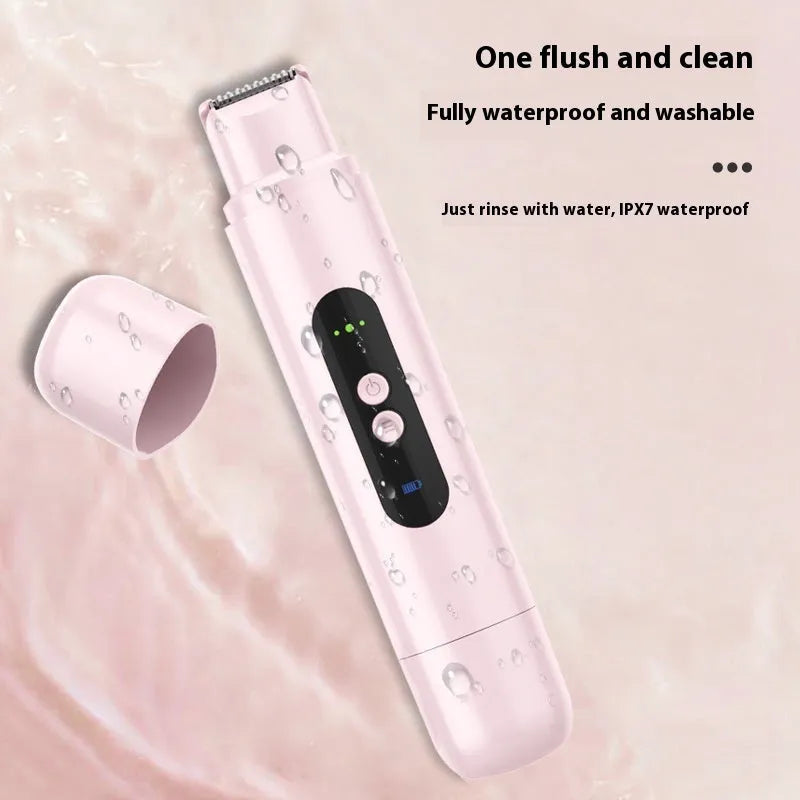 White or pink portable electric body hair trimmer with USB charging cable