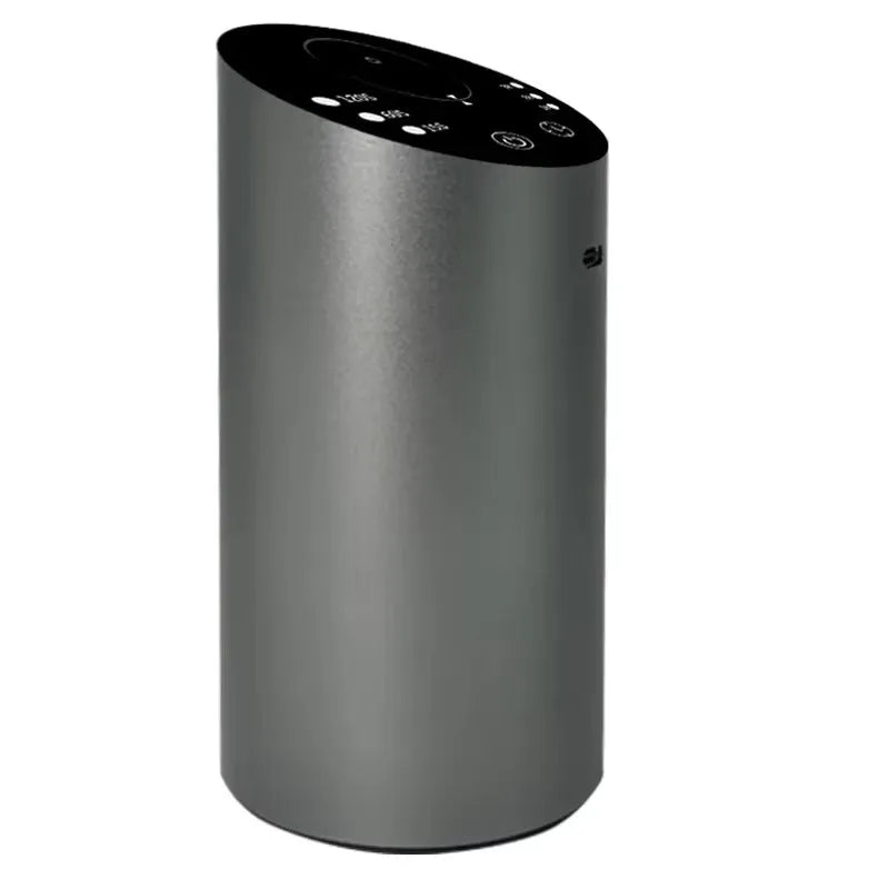 Silver wireless car aroma diffuser with 20ml empty essential oil bottle, aluminium alloy body, D98 x H168mm