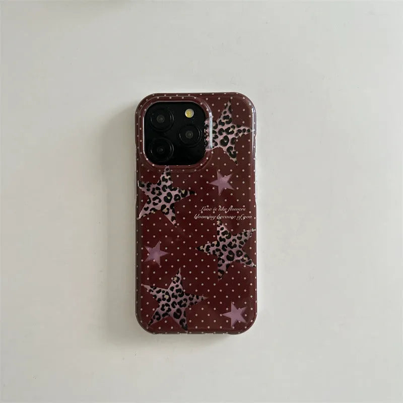 Double-layer half-pack phone case with XINGX leopard print and polka dot design, shockproof TPU cover for Apple iPhone models.