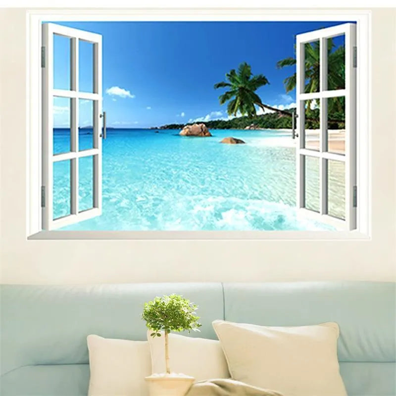 Sea view mural wall sticker 60x90cm paper and PVC composite with fire retardant coating