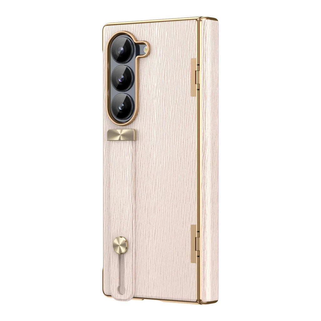 Imitation leather hinge phone case for Samsung Z Fold6 in purple with electroplating finish