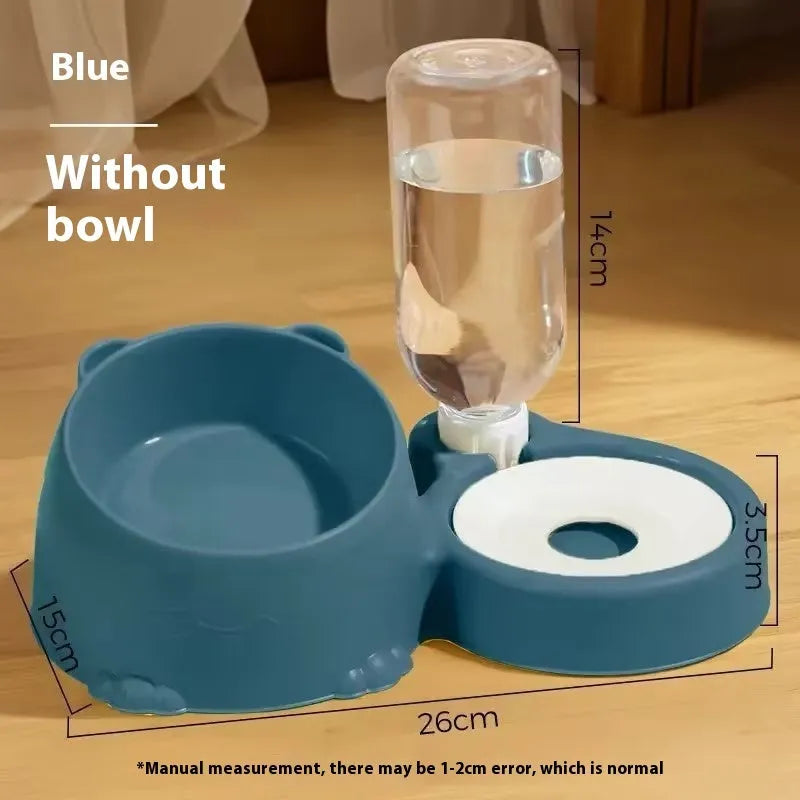 Double bowl automatic pet drinking fountain in haze blue colour with food and water compartments