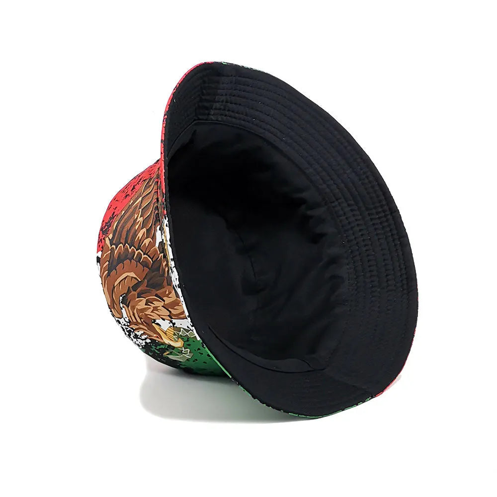 Eagle pattern retro bucket hat with dome crown in polyester fabric