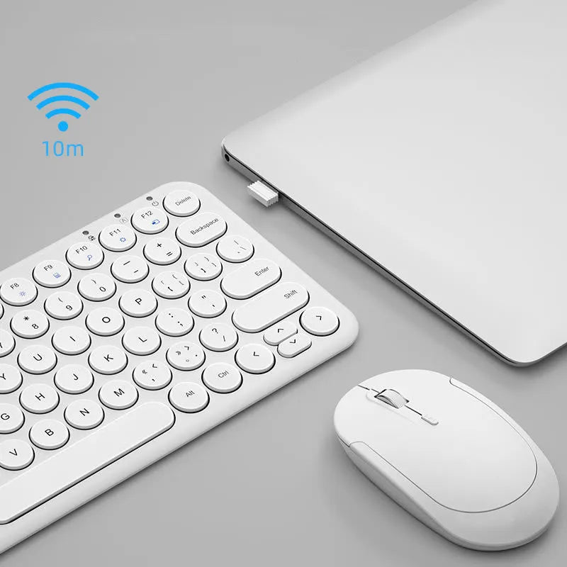 Ultra-thin wireless keyboard and mouse set in white colour with USB receiver and protective keyboard film