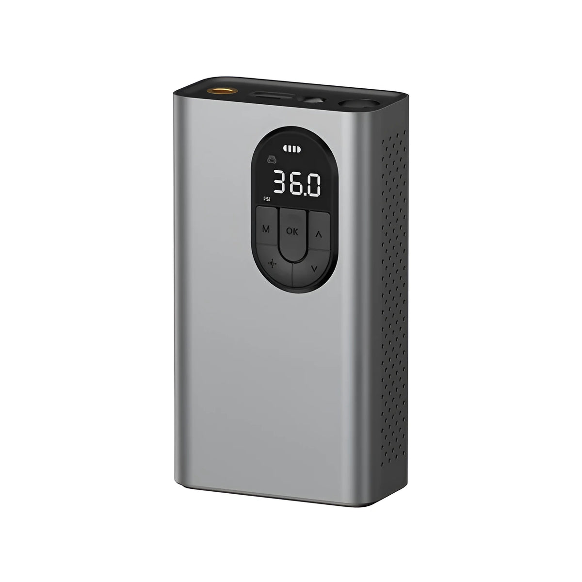 Portable car air pump with 2400mAh rechargeable battery, 54W power, and 610g weight for car tyre inflation