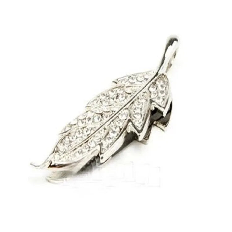 Silver maple leaf pendant USB flash drive with metal casing and crystal jewellery design