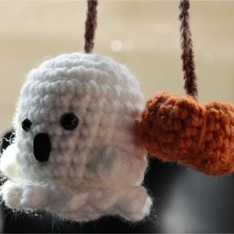 Plush hand-woven automobile hanging ornament with cartoon design for car interior decoration