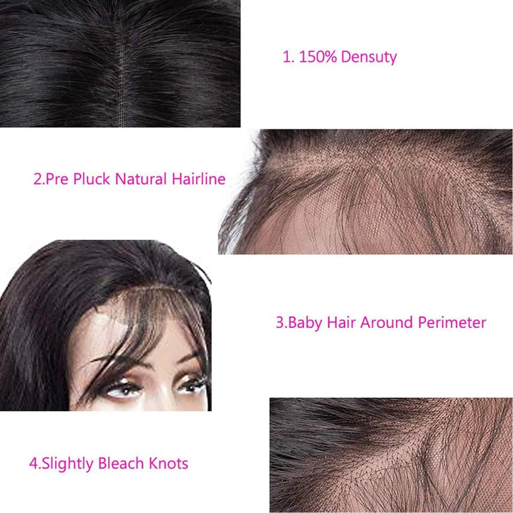 Natural human hair wig black medium length machine made for ladies