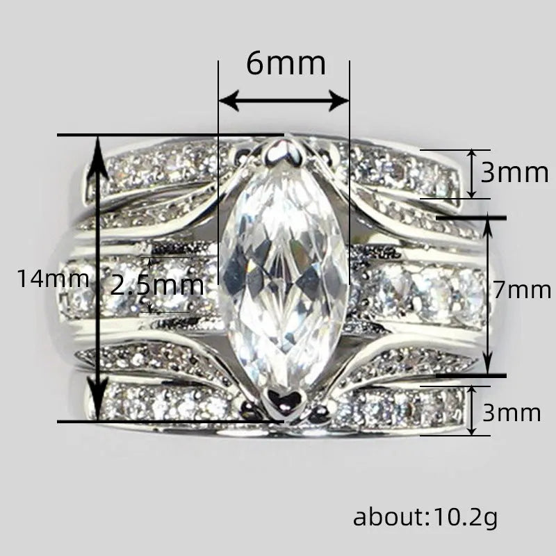 Zircon inlaid ring for women in white gold colour, geometric round design, sizes No.6 to No.10