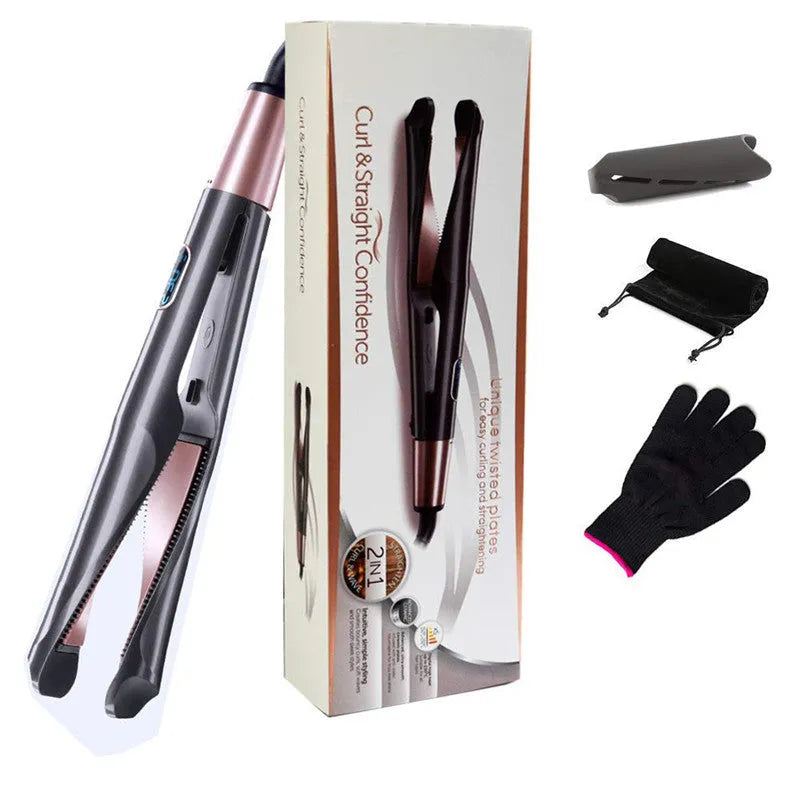 2 In 1 Hair Straightener And Curler Curling Iron For All Hair Types Tourmaline Ceramic Twisted Flat Iron For Hair Styling Metallic Grey UK Plug