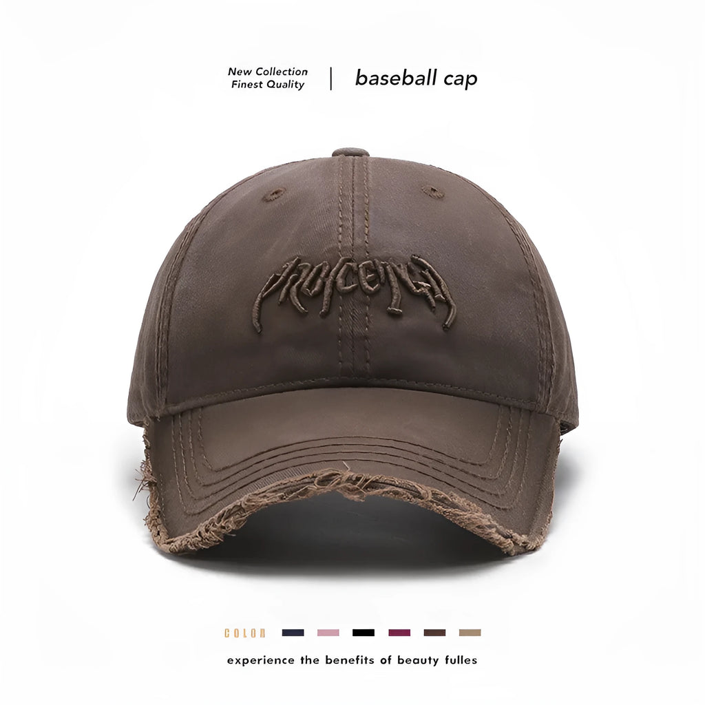 Men's cotton baseball cap with letter embroidery, dome crown, adjustable size, in navy blue, pink, black, wine red, brown, or khaki