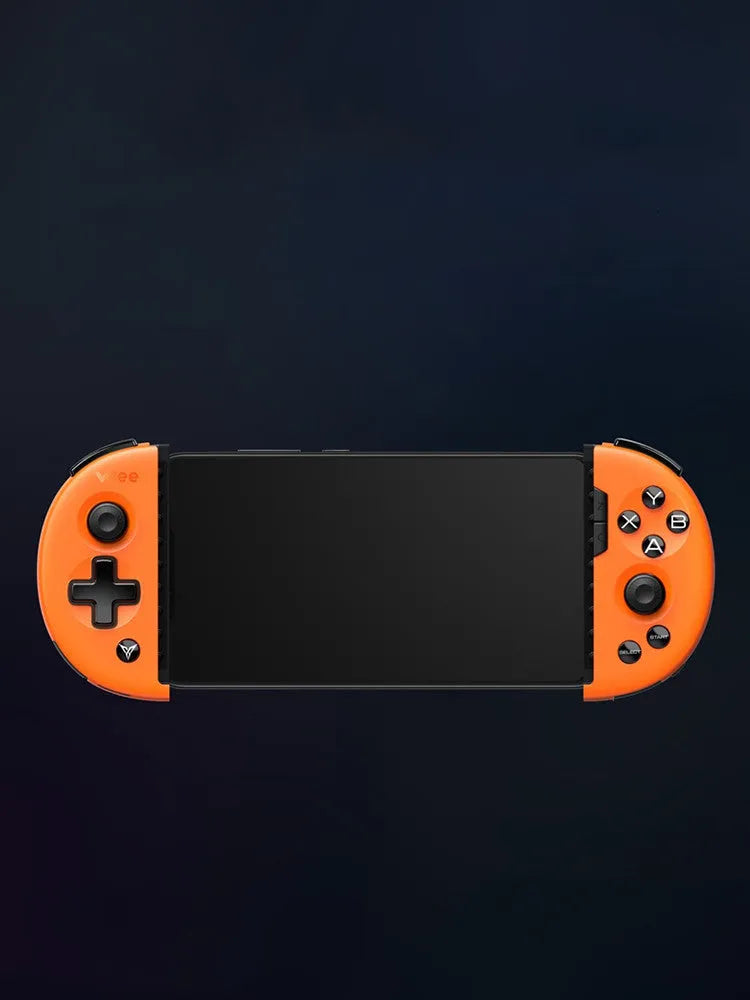Feizhi Wee2T wired USB mobile game controller in blue or orange with a stretch handle.