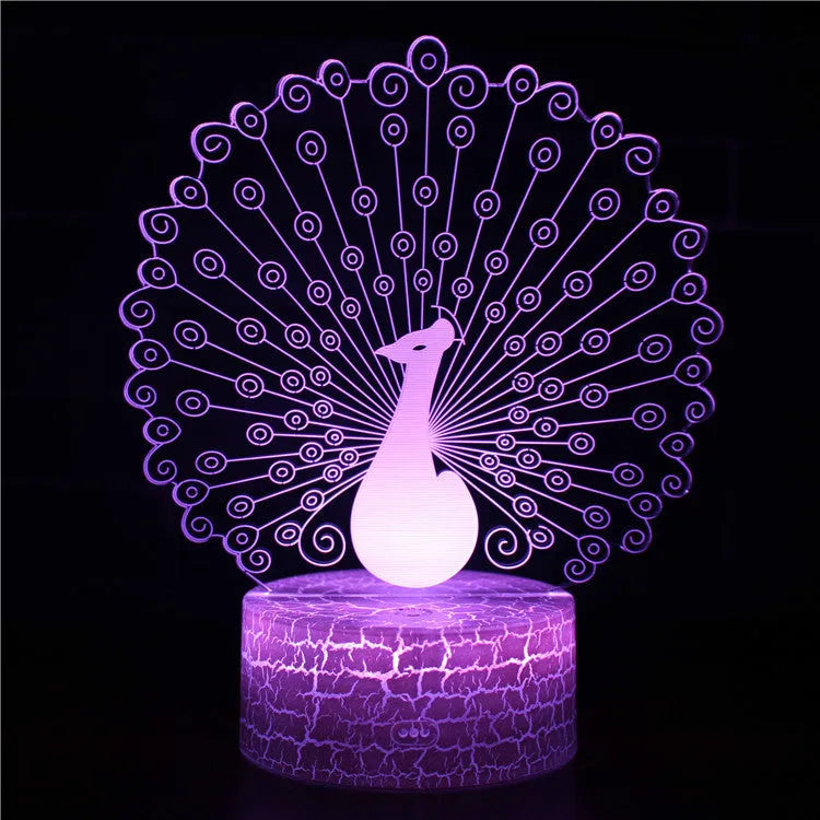 Acrylic 3D colourful crack base USB table lamp with touch control on a desk.