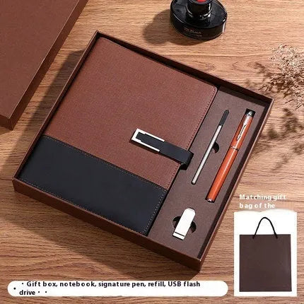 A5 soft leather business notebook in brown, black, green, blue, and red colour options.