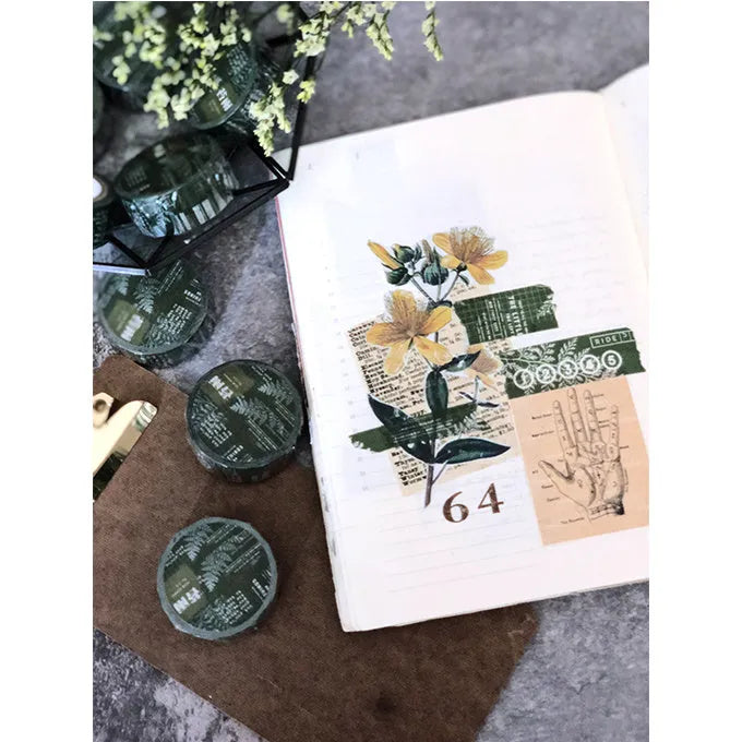 Green matte Japanese paper tape roll for hand account decoration and journalling