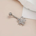 Copper navel stud with zircon flower design in electroplated gold finish